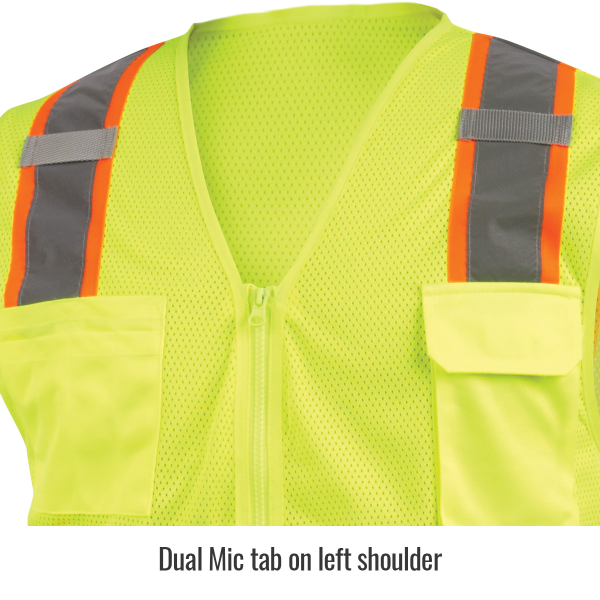 ANSI Class 2 7-Pocket Hi-Vis Safety Vest, Lime - Mic Tab ANSI Class 2 7-Pocket Hi-Vis Safety Vest, Lime - Mic Tab